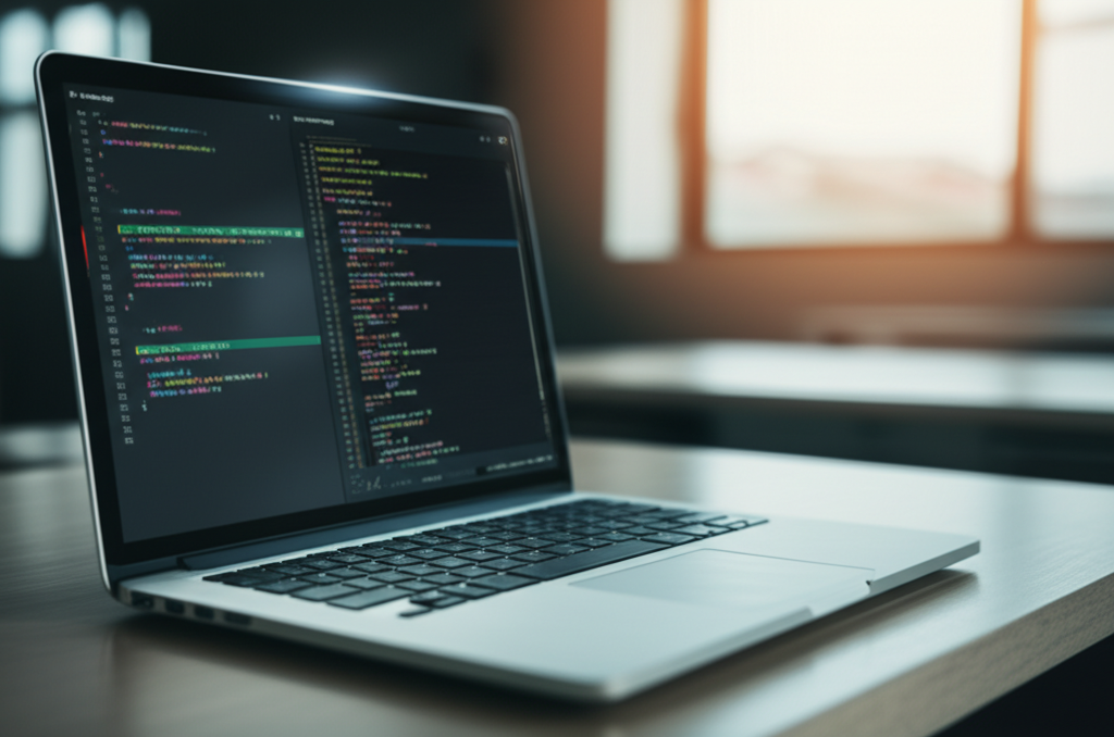 Modern workspace showcasing web development and AI automation